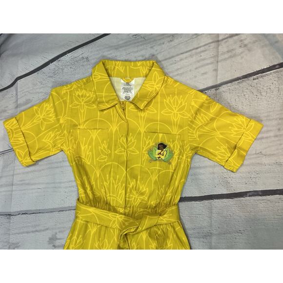 Disney Princess Tiana Bayou Adventure Jumpsuit Costume Youth 5/6 Yellow Zip Up - Picture 3 of 5